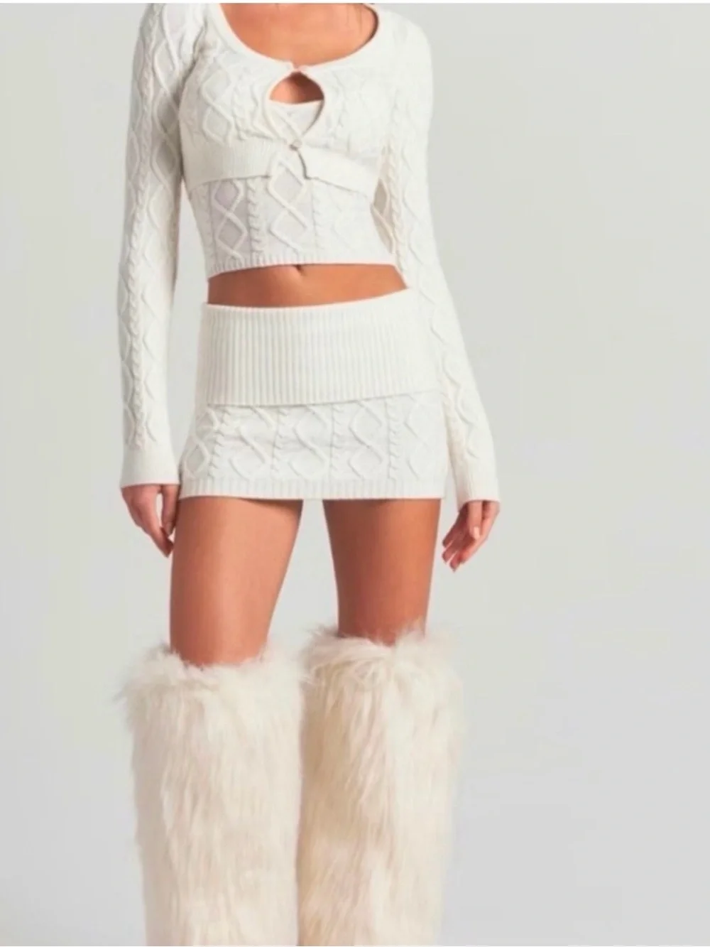 SKIMS Cream Over the Knee Faux Fur Boots